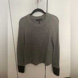 RAG & BONE Vegan Faux Leather Cuffs Chunky Wool Crop Sweater - Size Small